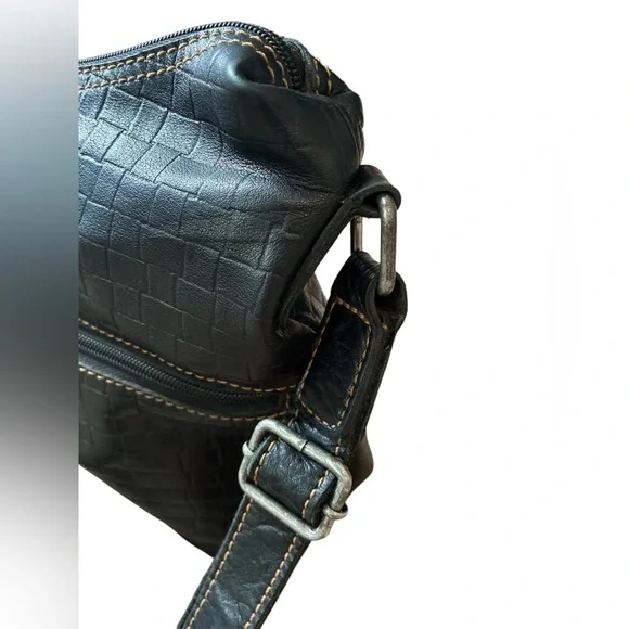 Jack Georges Faux Woven Buffalo Leather Adjustable Shoulder Crossbody Bag. - Picture 14 of 15